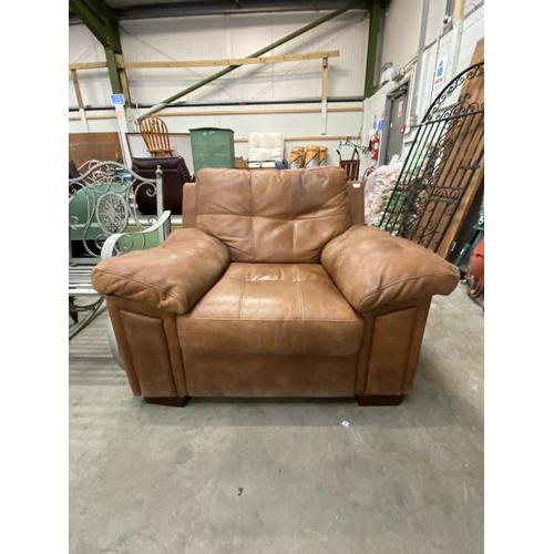 91 - Tan leather contemporary armchair (120w cm)