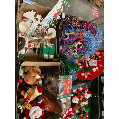 473 - 9 Boxes of assorted Christmas decorations, Christmas wrapping paper, assorted Christmas CDs, 2 7' wo... 