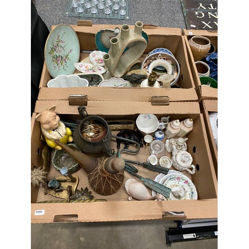 482 - 9 Boxes of collectables inc. Royal Doulton, Minton Hadden Hall, Studio Pottery, handbags etc