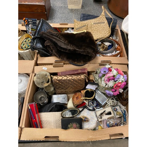 482 - 9 Boxes of collectables inc. Royal Doulton, Minton Hadden Hall, Studio Pottery, handbags etc