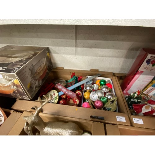 381 - 13 Boxes inc. Christmas decorations, commemorative ware, boxed glass punch bowl & cups, metal wares ... 