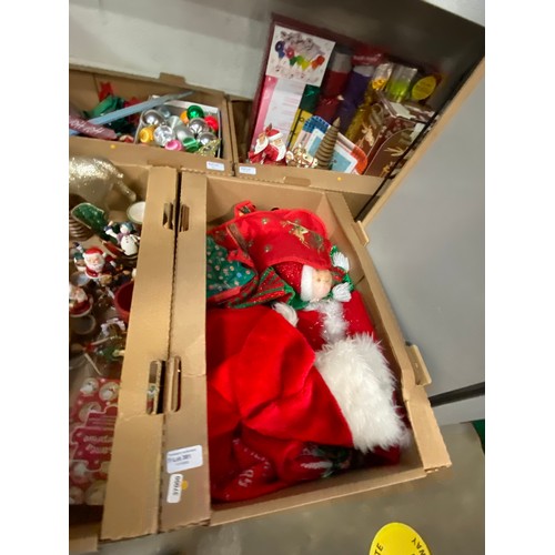 381 - 13 Boxes inc. Christmas decorations, commemorative ware, boxed glass punch bowl & cups, metal wares ... 