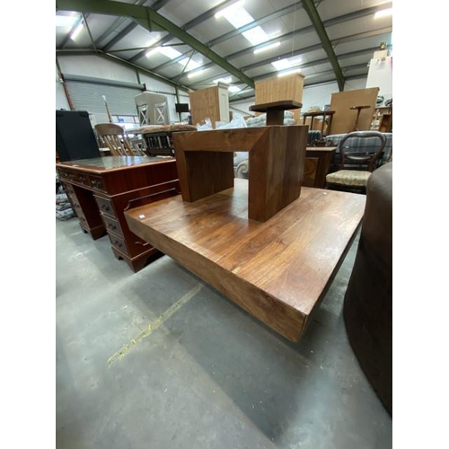 106 - 2 Continental hardwood occasional tables (40H 60W 46D & 53H 106W 106D cm)