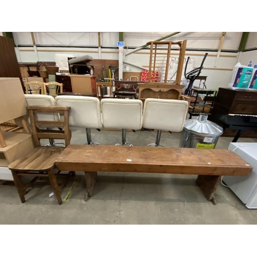 118 - Oak chapel chair & vintage oak bench (46H 168W 29D cm)