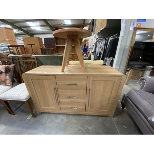 137 - Contemporary beech sideboard (78H 130W 41D cm) & beech occasional table (45H 48DIAM cm)