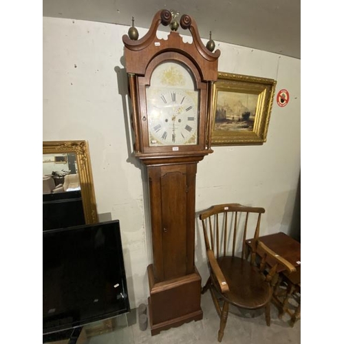 149 - Oak P. Salomons Guisbro long cased clock with pendulum & weights