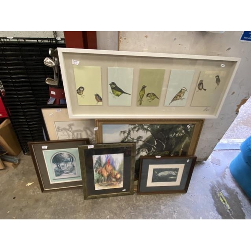 167 - 7 Assorted framed pictures inc. pencil signed Neil Simone print 137/754, Clare Dean cockerels print ... 