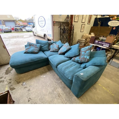 200 - DFS Teal upholstered corner settee (245 x 220 cm)