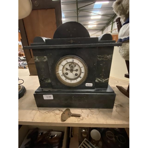 488 - Black slate mantle clock with key