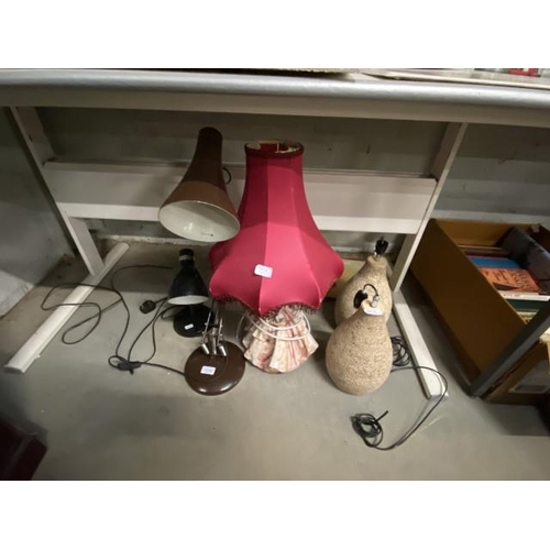 490 - Figurine table lamp, brown Anglepoise desk lamp, black desk lamp & 2 terracotta lamps (all sold as s... 