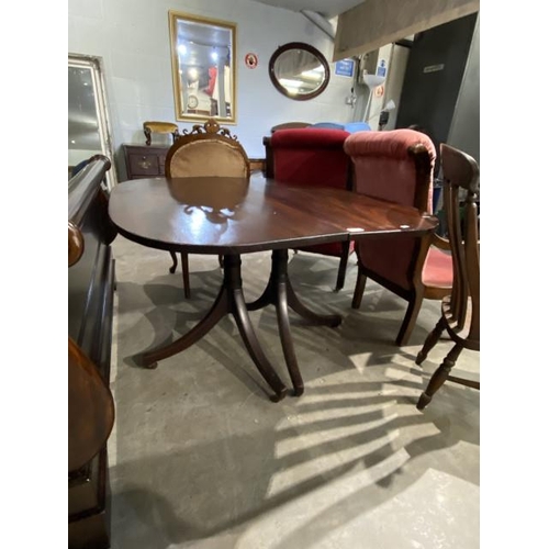 69 - Pair of mahogany Demi Lune tables (74H 115W 190D cm)