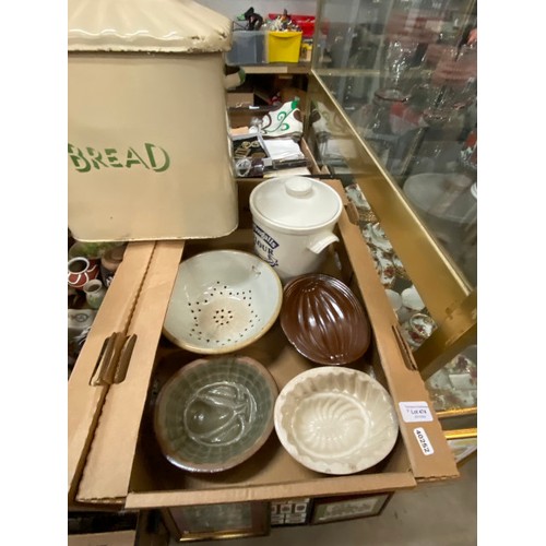 474 - 8 Boxes of assorted collectables inc. jelly moulds, crested ware, Royal Worcester, Crown Ducal, blue... 