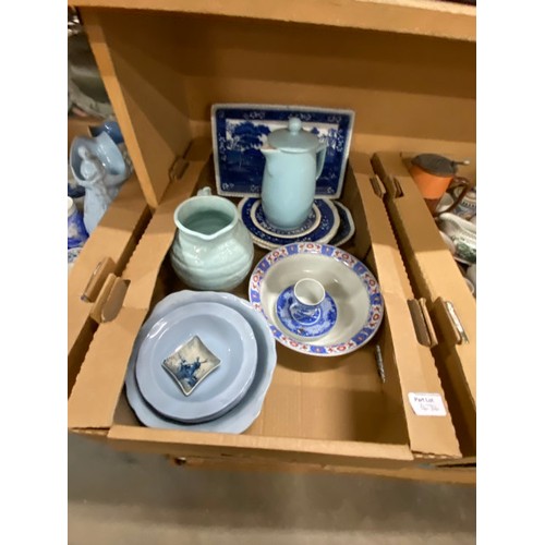 474 - 8 Boxes of assorted collectables inc. jelly moulds, crested ware, Royal Worcester, Crown Ducal, blue... 