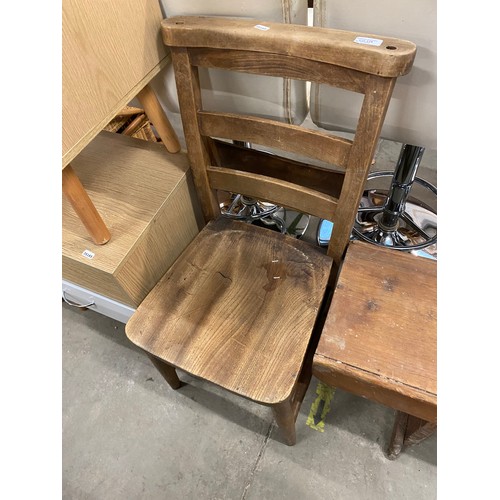 118 - Oak chapel chair & vintage oak bench (46H 168W 29D cm)