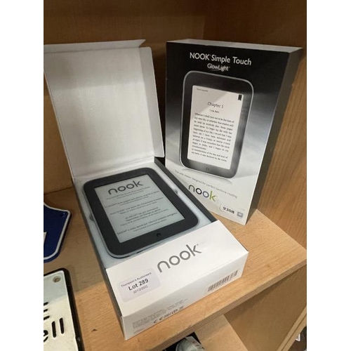 289 - Boxed Nook reader with booklet & charger