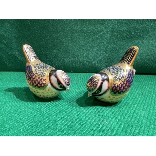 308 - Pair of Royal Crown Derby blue tits with silver stoppers