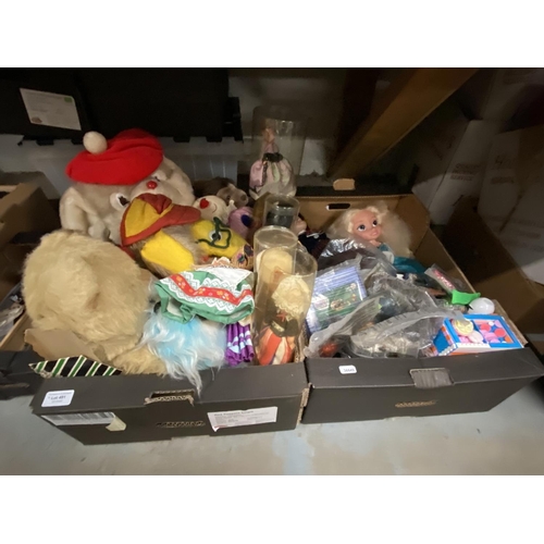 491 - 2 Boxes of soft toys & world dolls inc. MacDonald's toys, vintage womble, vintage handmade soft toy,... 