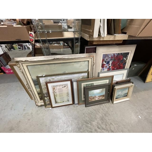 501 - Assorted framed pictures & prints inc. coastal oil on board etc