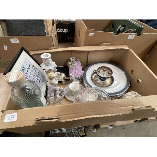 524 - Box of collectables inc. glassware, decorative candlestick, pastille burner etc