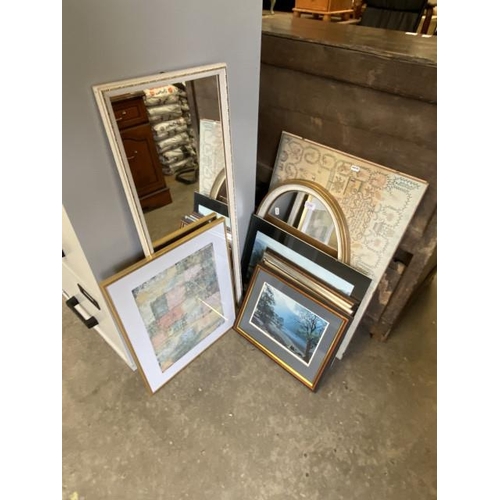 569 - Assorted framed pictures, prints & mirrors