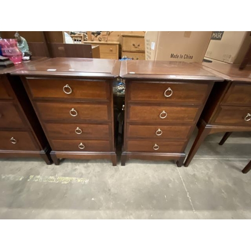 579 - Pair of Stag Minstrel mahogany 4 drawer chests (72H 52W 47D cm)