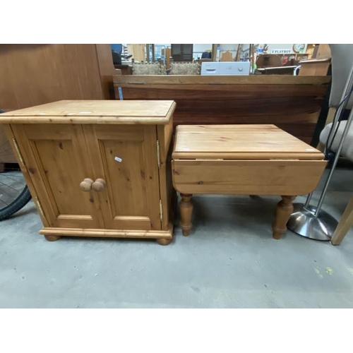 66 - Pine 2 door cupboard (59H 63W 45D cm) & pine drop leaf coffee table (45H 76W 56D cm)