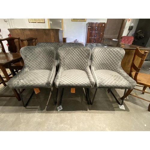 73 - 6 Grey velvet dining chairs (NEW) 52W