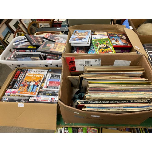 555 - Large quantity of assorted DVDs, LPs inc. Gilbert O' Sullivan, Elaine Page, John Williams, CDs inc. ... 