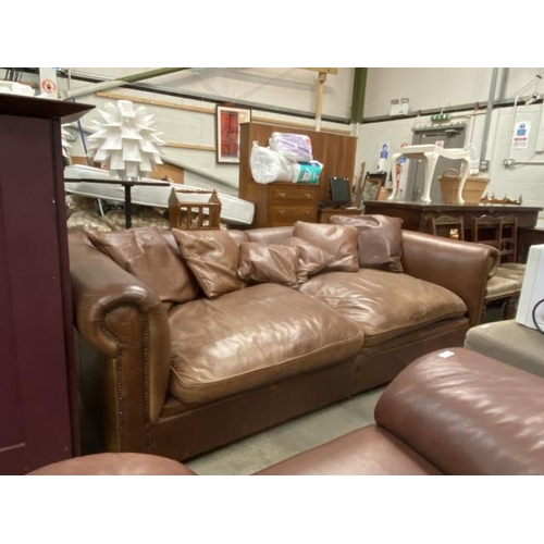 102 - Good quality tan leather 2 seater settee (240W cm)