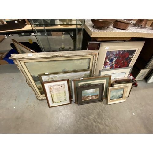 476 - Assorted framed pictures & prints inc. coastal oil on board etc