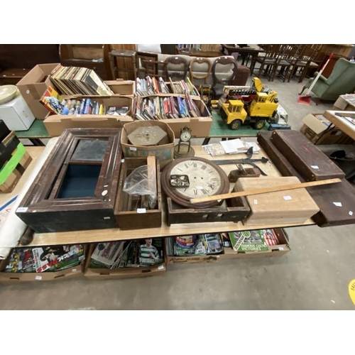 500 - Assorted clocks inc. school clock, brass mantle clock, 2 leather gun cases etc (all sold as seen)