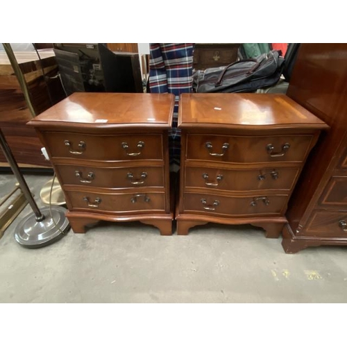 74 - Pair of mahogany 3 drawer bedside chests (59H 50W 39D cm)