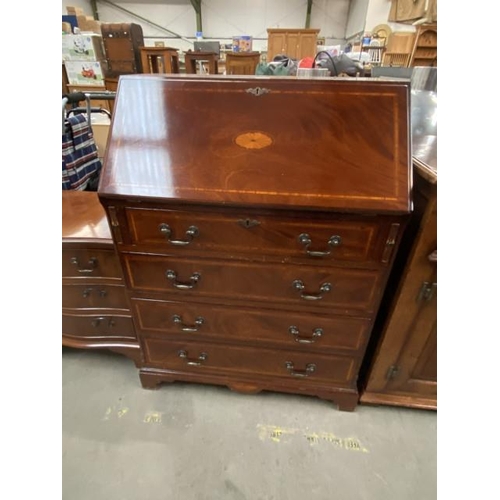 75 - Mahogany inlaid bureau (101H 74W 46D cm)