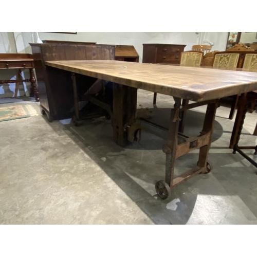 83 - Good quality industrial pine top dining table (78H 212W 93D cm)