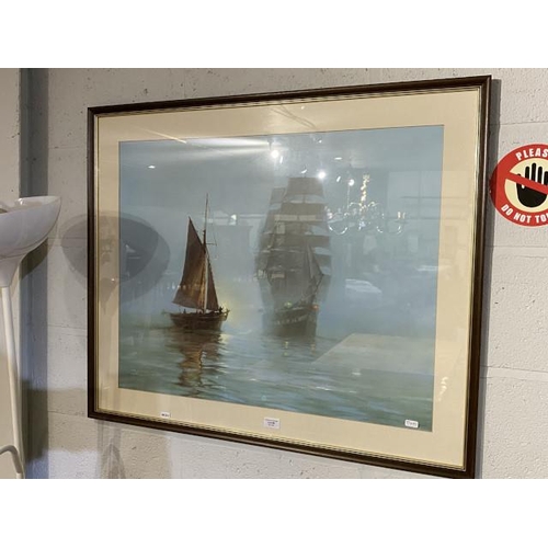 88 - Framed Montague Dawson print of sailing ships (77x93cm)