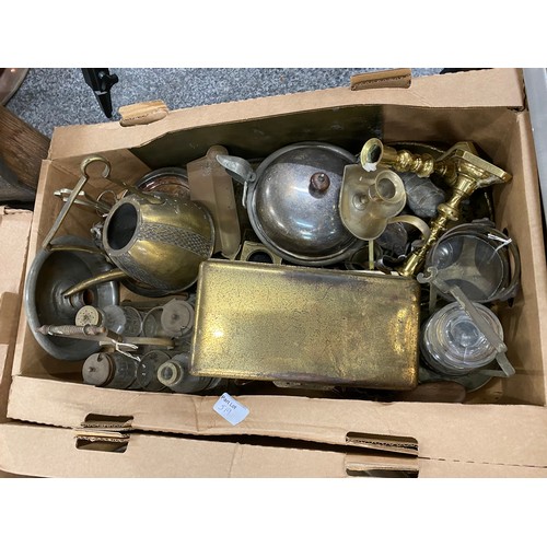 519 - 3 Boxes of assorted brass, copper & plated ware