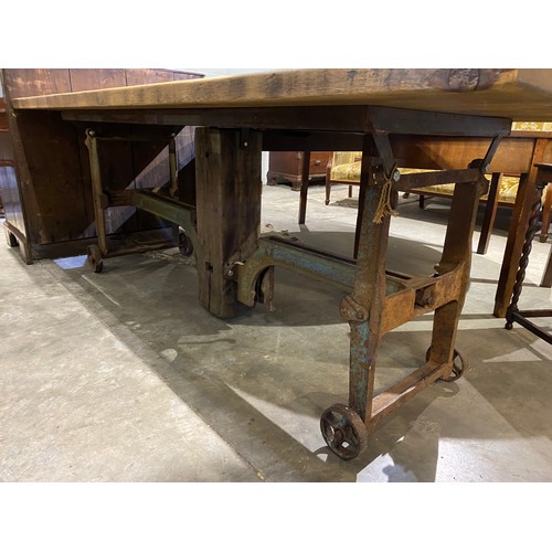 83 - Good quality industrial pine top dining table (78H 212W 93D cm)