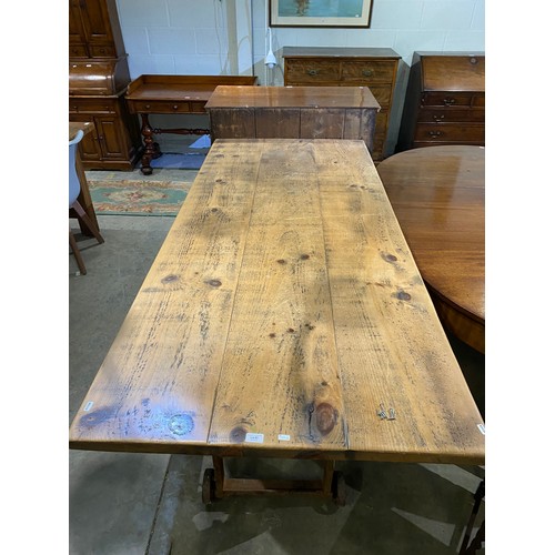 83 - Good quality industrial pine top dining table (78H 212W 93D cm)