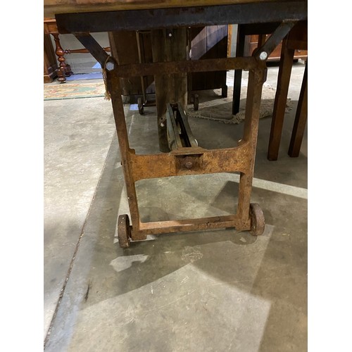 83 - Good quality industrial pine top dining table (78H 212W 93D cm)