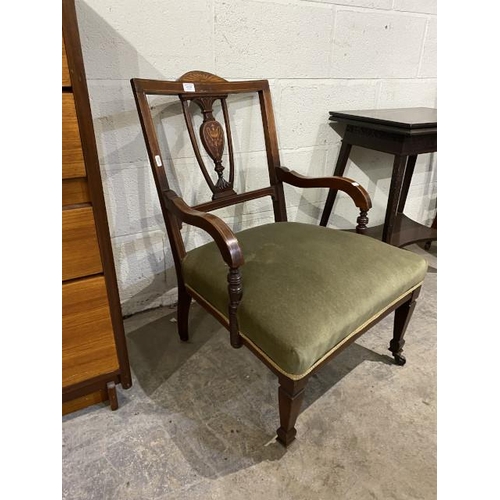 104 - Victorian mahogany inlaid bedroom chair (56W cm)