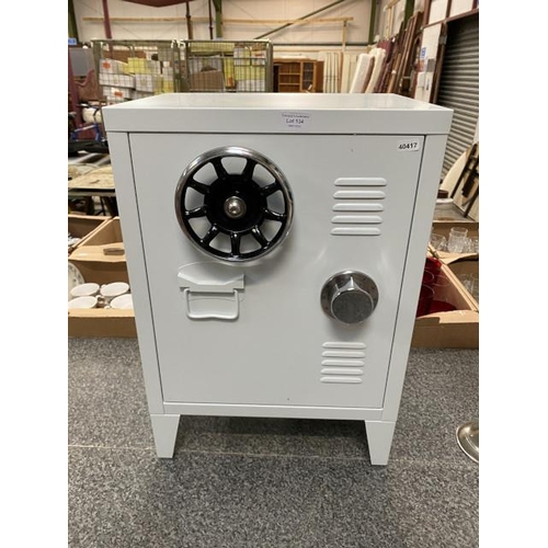 134 - White metal cabinet in the style of a safe (57H 40W 30D cm)