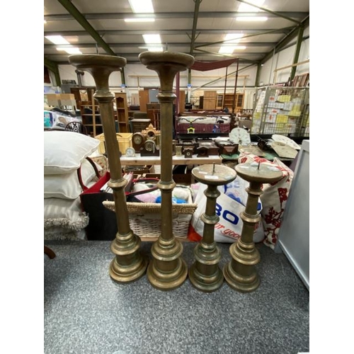 141 - 2 Pairs of gilt candle stands (45H & 77H cm)