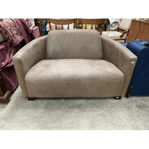 347 - Brown suede 2 seater Aviator style settee (125W cm)