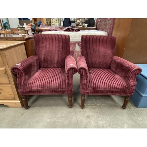 73 - Pair of burgundy upholstered hotel chairs (72W cm)