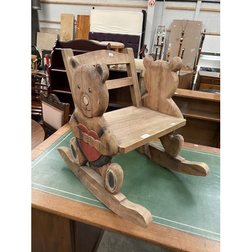 82 - Child's oak Teddy bear rocking chair (48W cm)