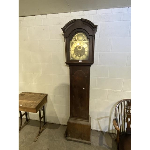 90 - Oak cased Grandfather clock with 8 day movement brass face Rob Swan Bridlington (with pendulum & wei... 