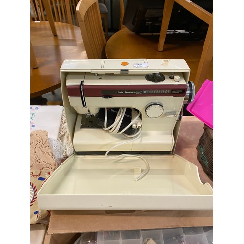 264 - Large selection of sewing requisites, Frister & Rossmann Cub 7 electric sewing machine with case & f... 