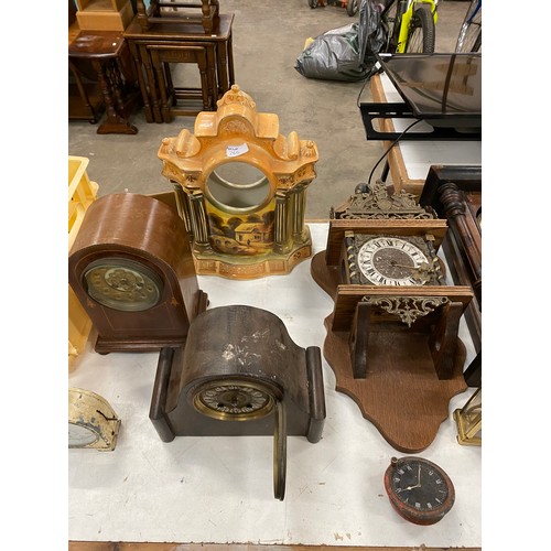 265 - Large collection of mantle clocks, wall clock, Grandfather clock faces, clock parts, clock keys, pen... 