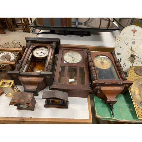 265 - Large collection of mantle clocks, wall clock, Grandfather clock faces, clock parts, clock keys, pen... 