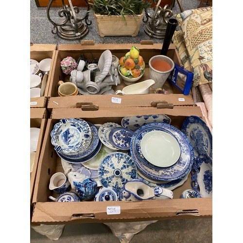 269 - 5 Boxes of mixed pottery inc. blue & white ware, Royal Kent tea set, Colclough china, Disney Mickey ... 